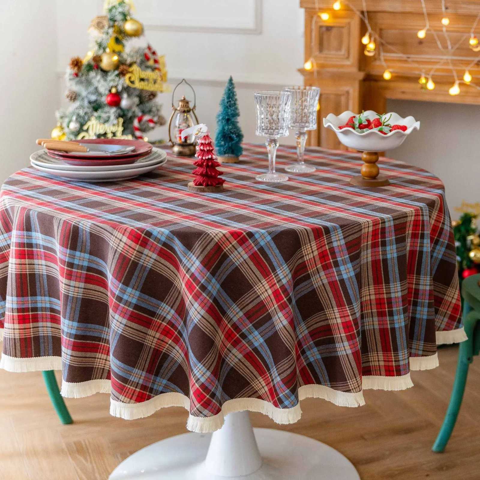 Christmas Checkered Tablecloth Rectangle Red Plaid Linen Cotton Gingham Xmas Table Cloths Winter Farmhouse Table Decor H251211