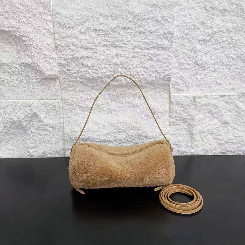 Niche Design Horizontal Barrel-Shaped Flap Cow-Print Real Leather / Fur Women Shoulder Crossbody Bag Small 251211
