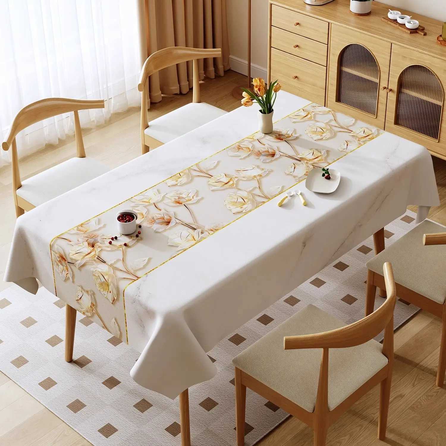 Marble Patterned Printed Tablecloth Waterproof and Oil Resistant PVC Dining Table Mat White Beige New Rectangular Table Cover H251211