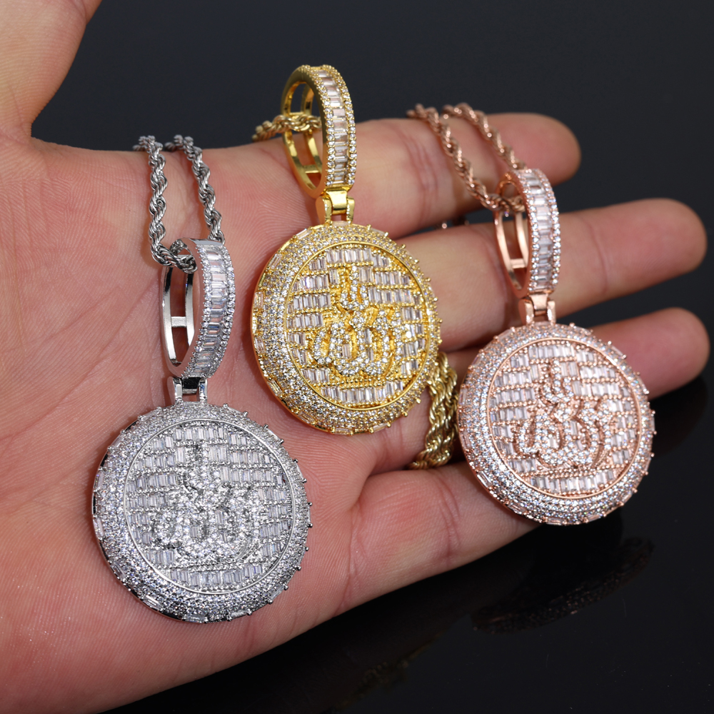 New Iced Out Bling Muslims Allah Pendant Necklace Silver Color Pave Zircon CZ Letter Charm Bling Men Hip Hop Jewelry