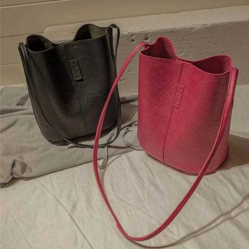 New Tide Solid Oil PU Material Small Fairy Bag Bucket Bag Casual Wild Single Shoder Ladies Crossbody Messenger Bag Y251211