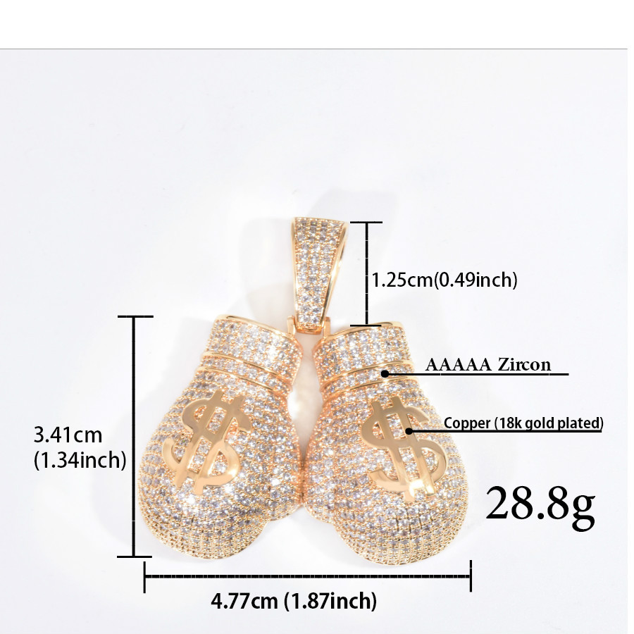 Hip Hop Pair Boxing Gloves Dollor Pattern Pendant Necklace Sports Fitness Jewelry 18K Real Gold Plated Jewelry