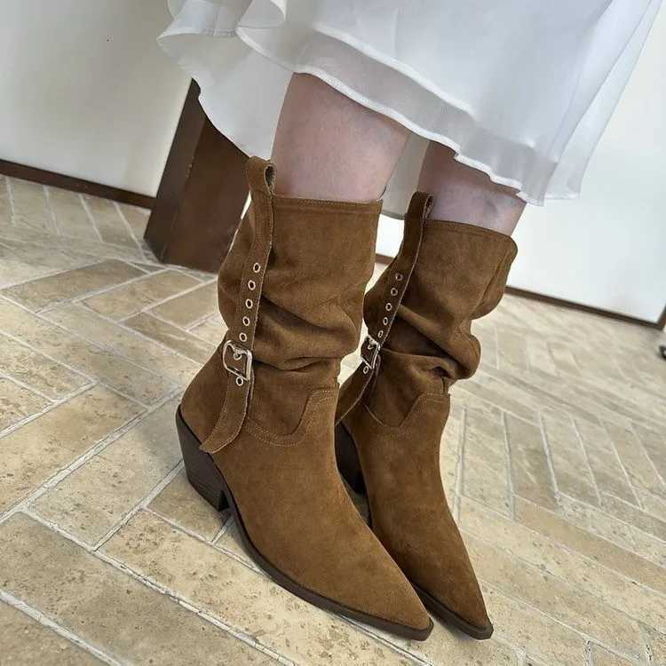 Wern Women Boots 2025 Knee-high Womens Modern Boots Womens Shoes High Quality New Pointed Toe Solid English Style Boots 525XJ251211