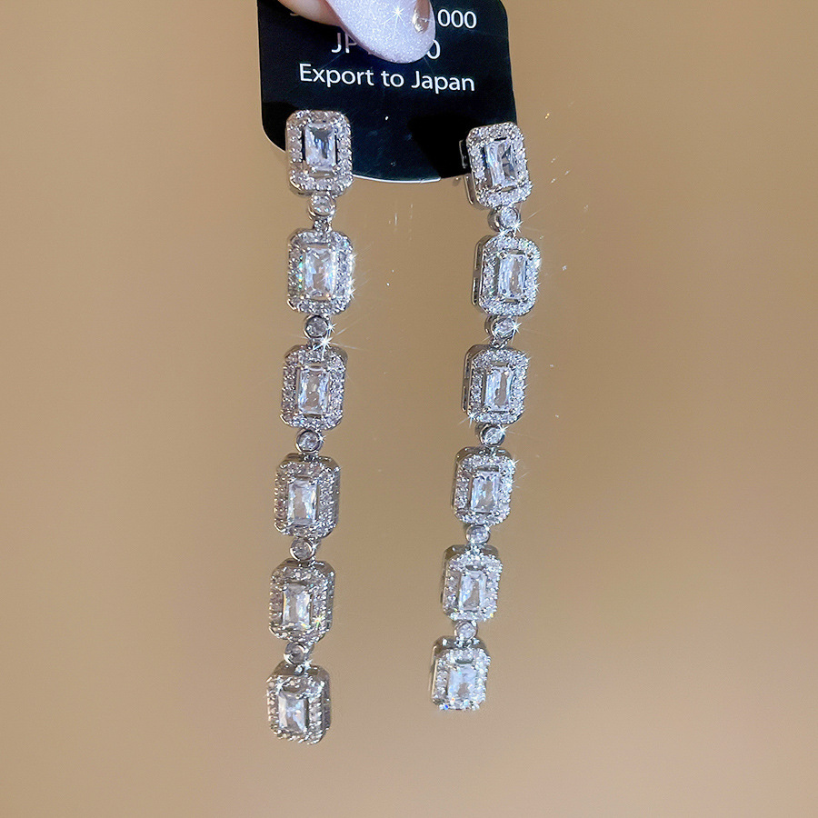 Silver Needle Zircon Square Tassel Minimalist Style Elegant Light Luxury High-end Design Sense Niche Earrings for Women - view 5