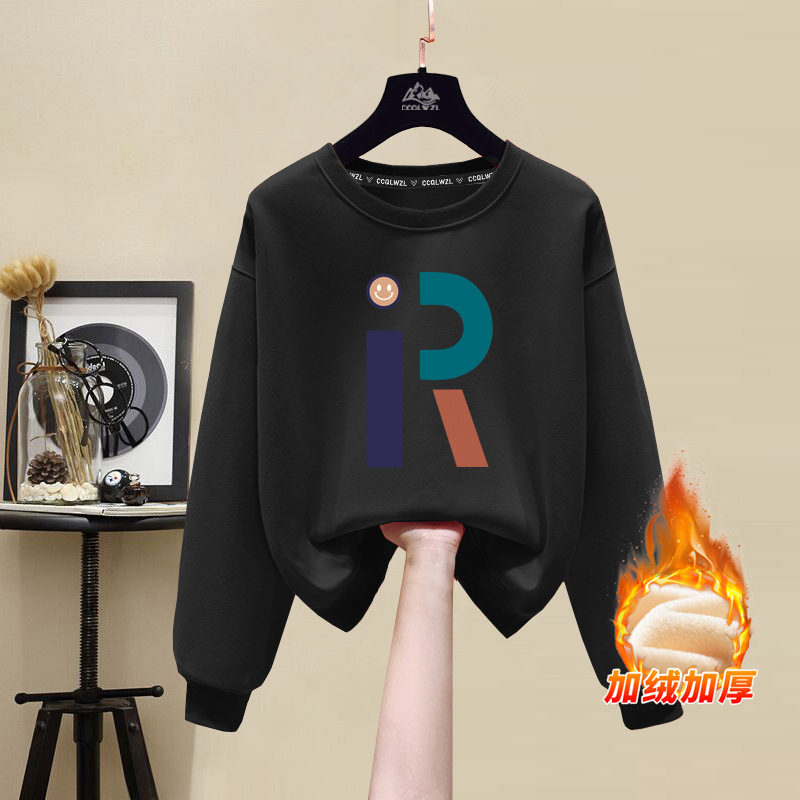 Women's New Arrival Crew Neck Sweatshirt: Korean INS Style, Autumn/Winter, 100% Cotton, Fleece-Lined & Thickened, Loose Casual Plus Size Top