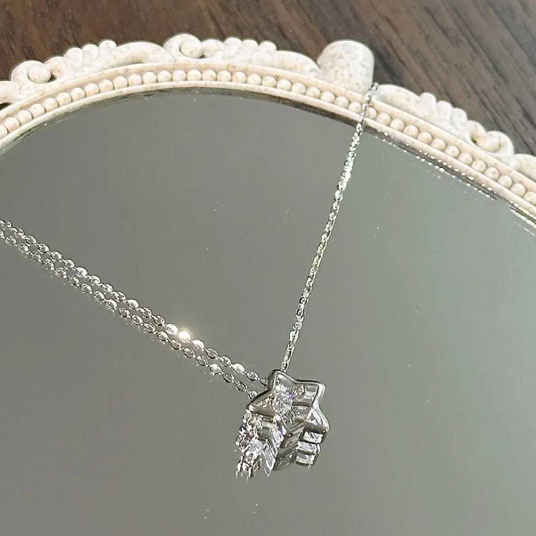 925 Silver Necklace for Women Double Layer Zircon Star Moon Pendant Necklace Delicate Chain Charm Elegant Fashion Jewelry Gifts M251211