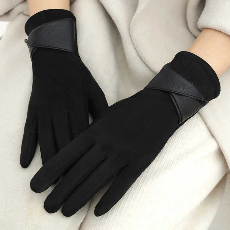 1 Pair Suede Gloves For Women Winter Velvet Gloves Elegant Touch Screen Gloves Riding Driving Keep Warm Outdoor Christmas Gift Y251211
