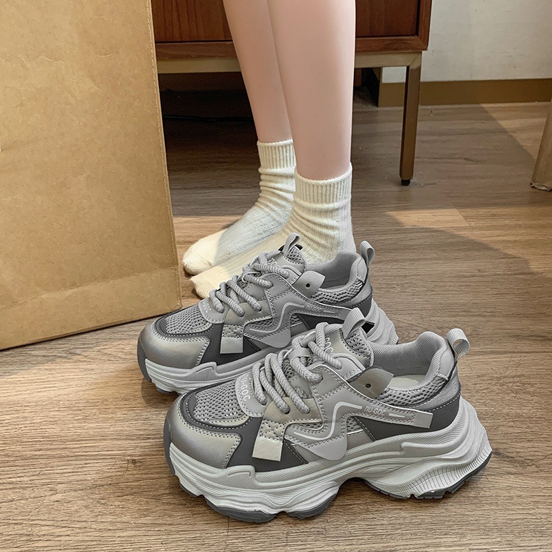 2026 New Spring Autumn Women's Dad Shoes Stylish Versatile Mesh Breathable Platform Elevator Running Casual Sneakers