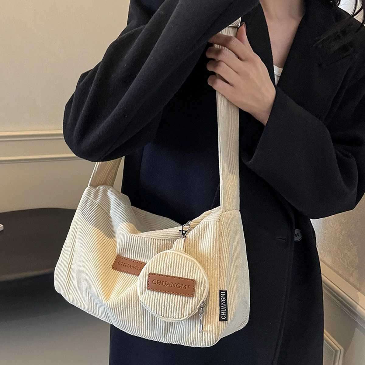 Corduroy Casual Large-Capacity Student Wens Bag Japanese Versatile Crossbody Bag Cmuting Shoder Bag Y251211