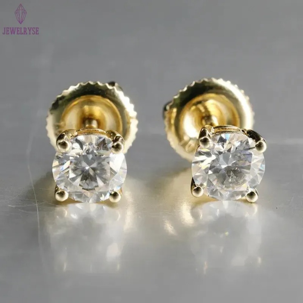 Pass Diamond Tester Vvs1 D Color Moissanite Earrings Designer For Women Solid 925 Sterling Silver 4 Prong Stud Earrings Gold Plated Screw Back Mens Je