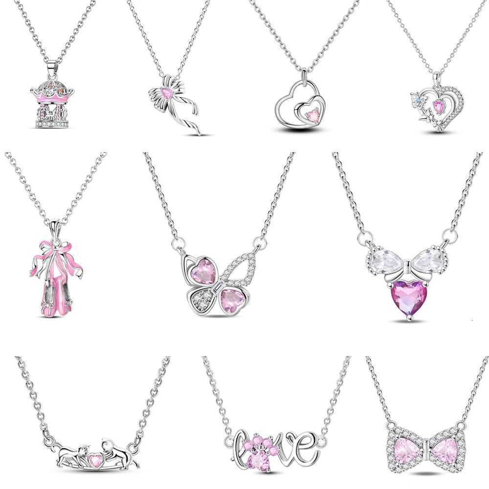 Gorgeous 925 Sterling Silver Pink Elevated Heart Necklace Sparkling Infinity Collier Necklace Women Engagement Jewelry Gift M251211