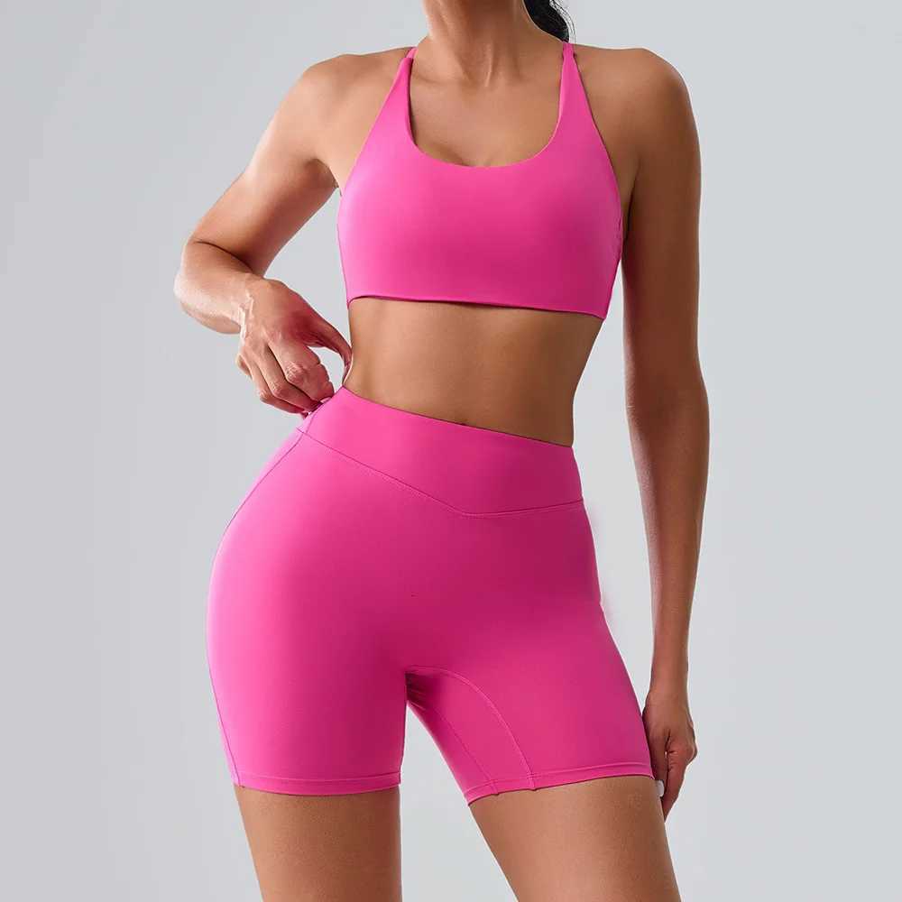 2PCS Sports Suits Women Workout Set Sportswear Gym Clothing Fitness Bra Crop Top With Chest Pad High Waist Leggings Yoga SetT251211