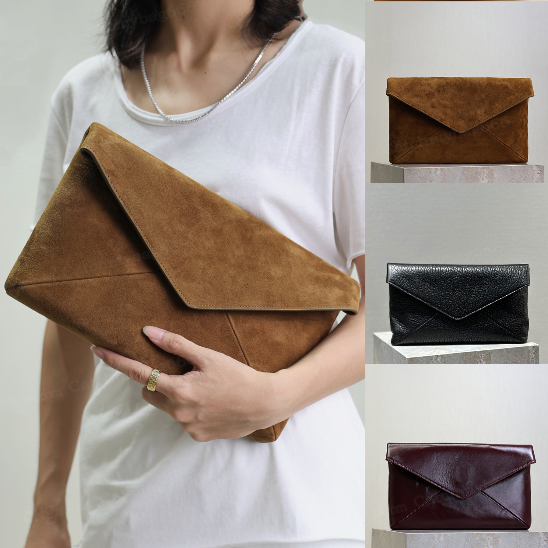Top Quality 10A Large Envelope Pouch In Lambskin Luxury Designer Soft Genuine Leather Clutch Golden Hardware Tote Bag Magnetic Snap Closure Handbag Pu