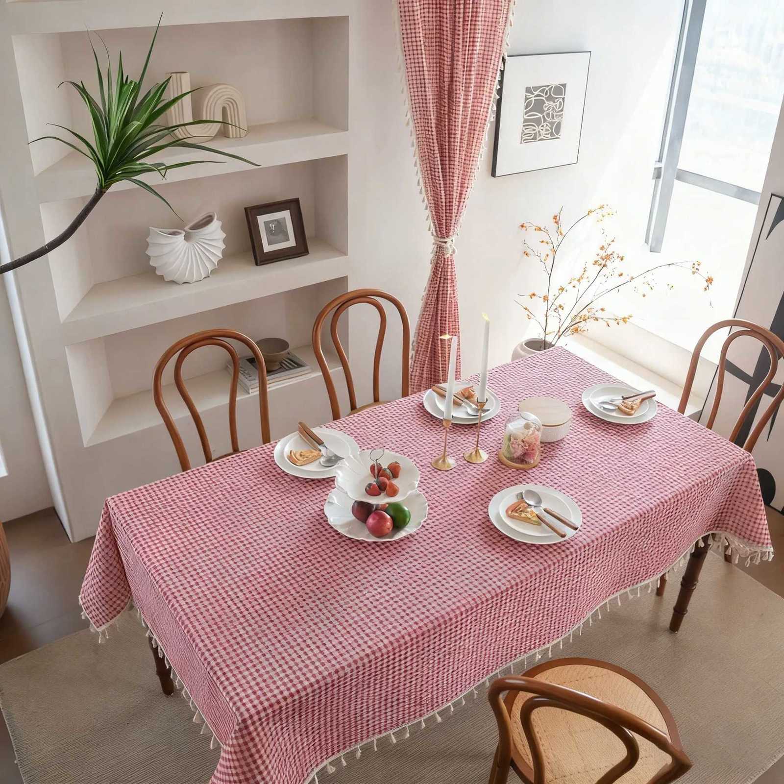 Cotton Linen TableclothStitching Tassel for Kitchen Dining Tabletop Decortion Tea Party Wedding Farmhouse Rectangle Tablecloth H251211