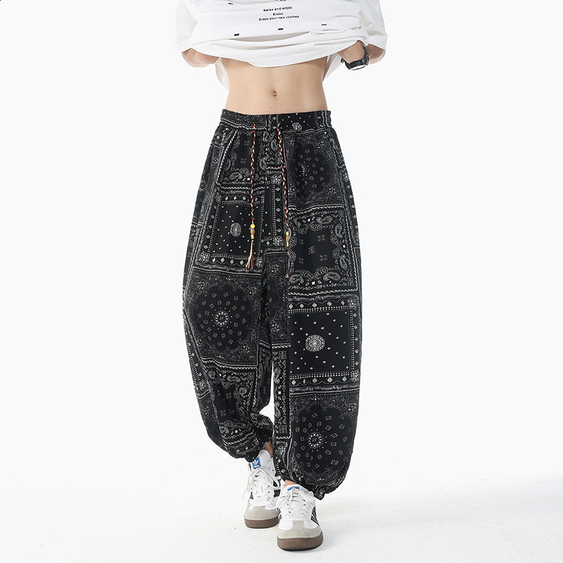 Hip hop Men sweatpants Retro StreetStyle Wide leg Bandana Paisley Pattern Harajuku Fashion Straight joggers men 210715
