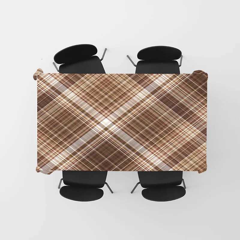 Plaid Tablecloth - Dining Room Decor Large Size Cotton Linen Kitchen Cover Brown Tones for Home Decoration H251211