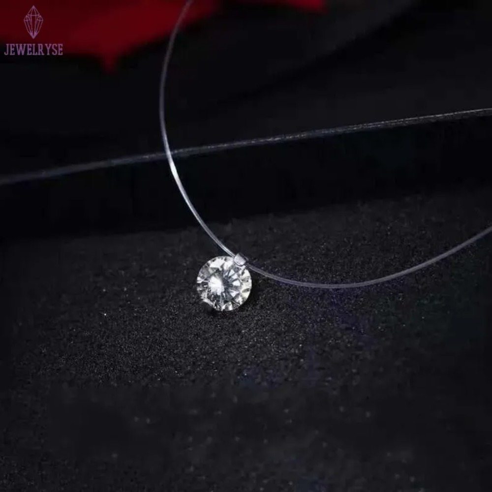 Simple Solitaire Pendant Fashion Jewelry 925 Sterling Silver Round Cut Moissanite Diamond Transparent Fishline Party Women Wedding Beach Necklace Gift