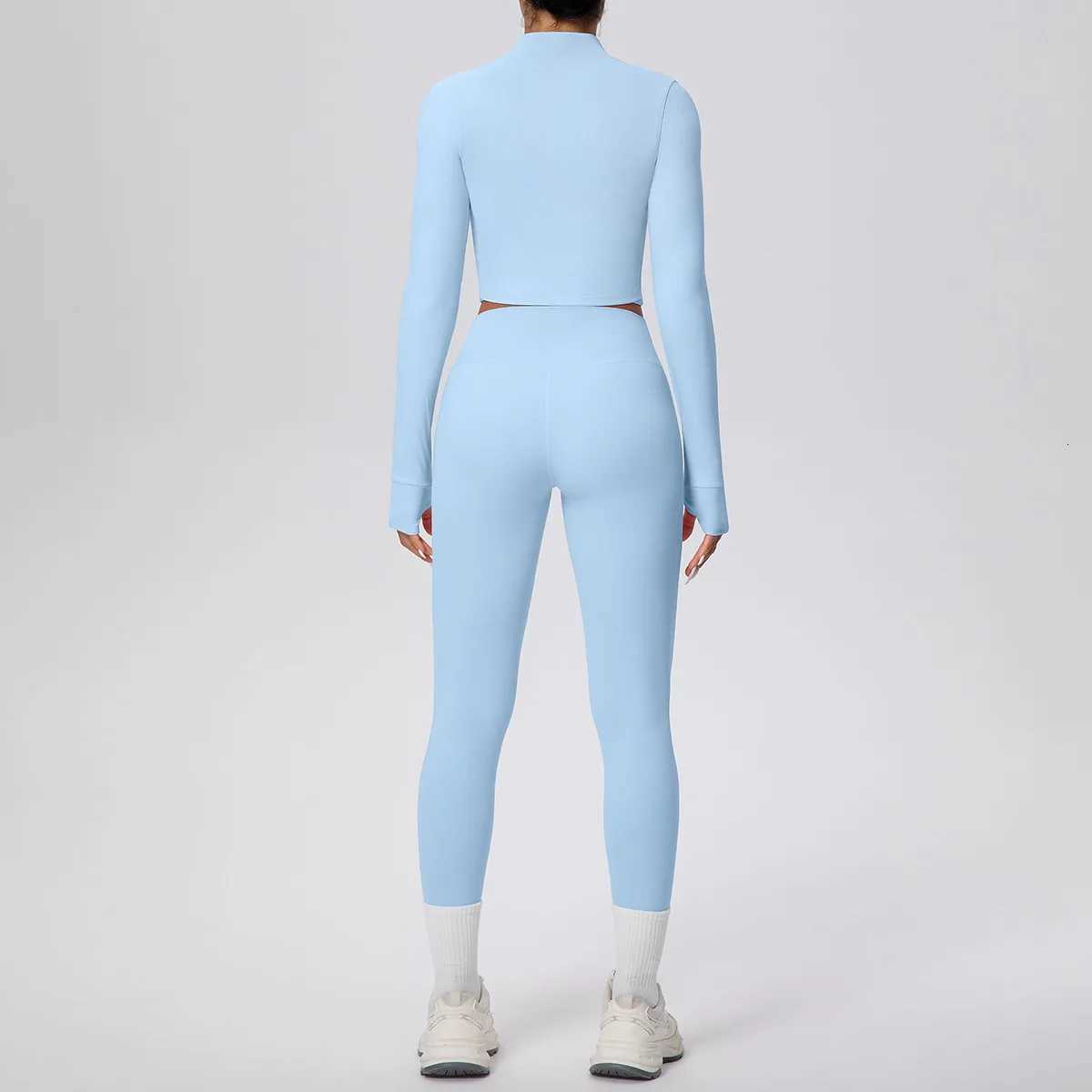 2PCS Woman Quick Drying Solid Color Zipper Long Sleeves Yoga Fitness Pants Set Gym Push Up Running Cycling Sports Yoga SetT251211