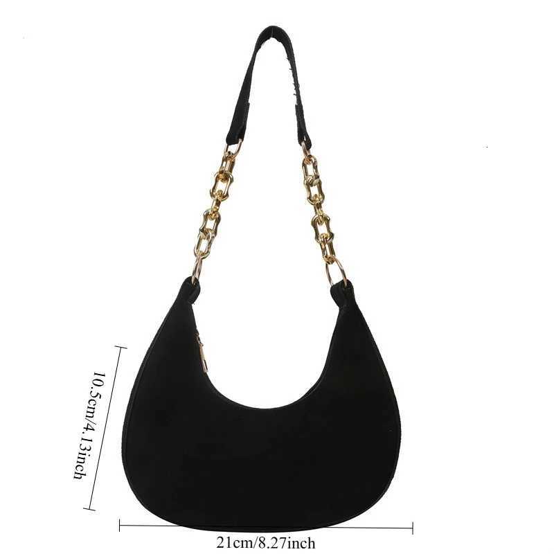 Suede Hobo Bag with Gold Chain Strap Wens Crescent Shoder Bag Fiable Daily Handbag Y251211