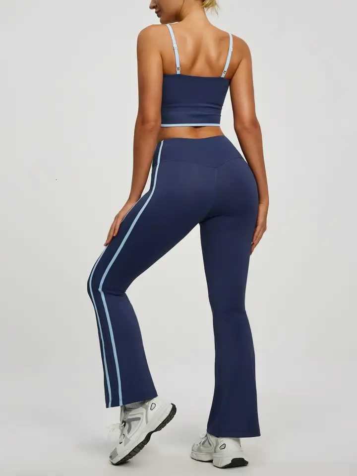 Womens Fitness Set 2-Piece Backless Tank Top High Waist Bell Bottoms Comfortable Sportswear Cute Casual YogaT251211