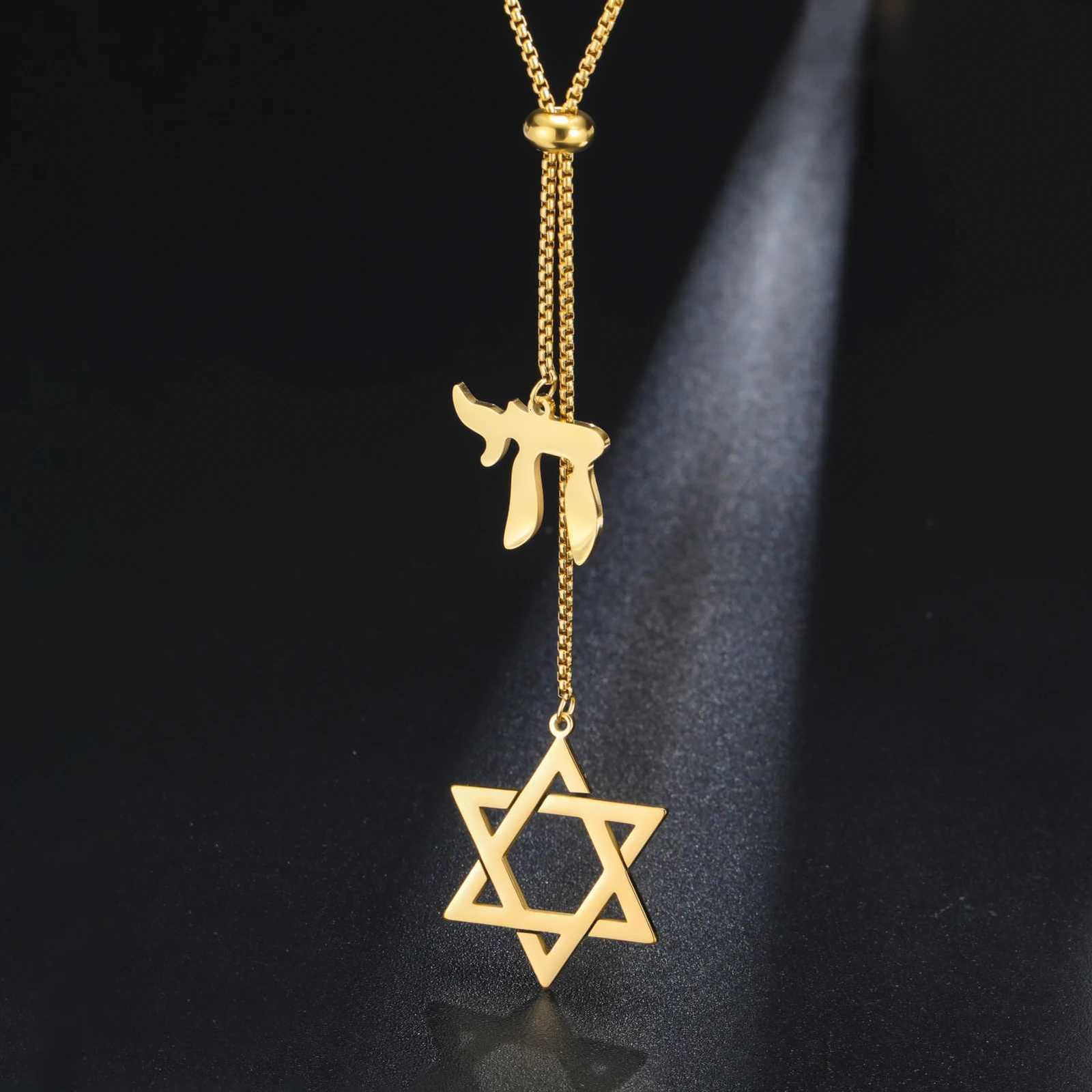 Teamer Hebrew Letter Star Of David Hexagram Choker Double Charms Necklace Stainless Steel Israel Judaism Jewelry Hanukkah Gift M251211