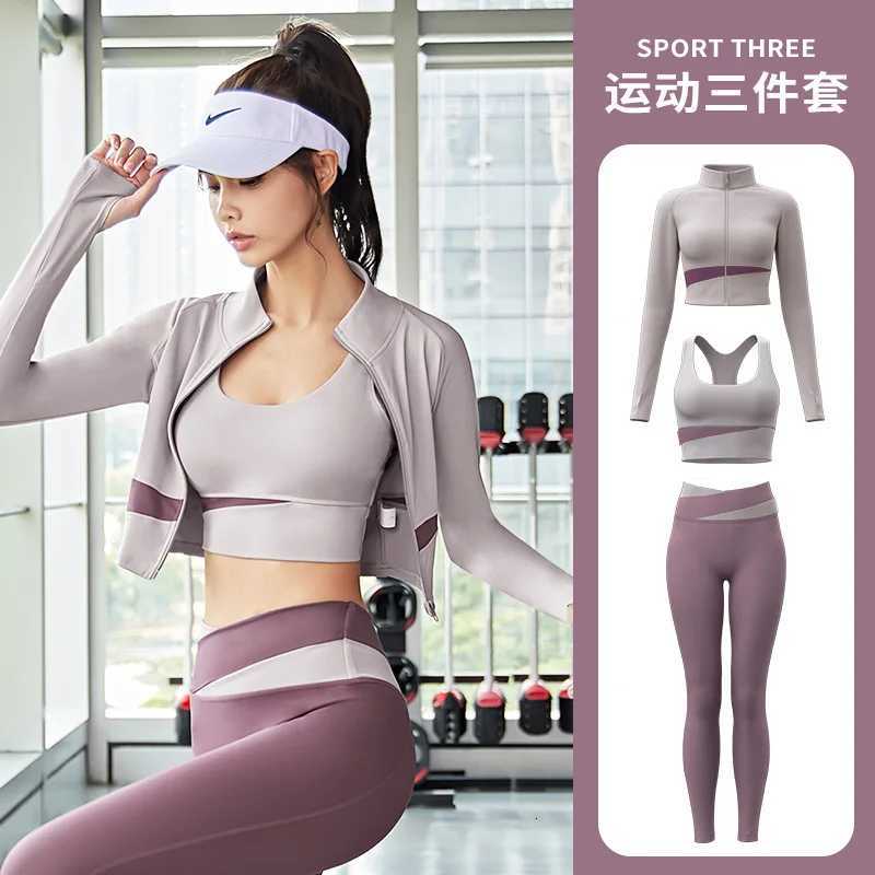 Women Yoga Patchwork 3 Piece Set Fitness Gym CoatsBraLeggings Workout Running Sportswear Clothing Tracksuit Ensemble FemmeT251211