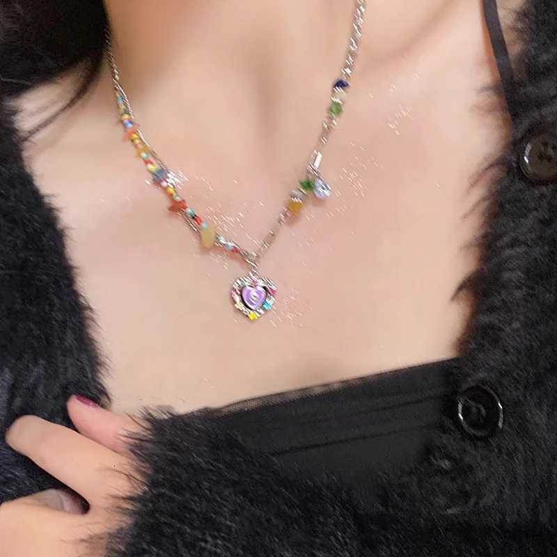 PANJBJ 925 Sterling Silver Colored Stones Satr Drip Glaze Necklace For Women Girl Ins Kpop Double Layer Jewelry Dropshipping M251211