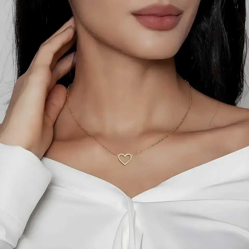 Gold - Plated Stainless Steel Hollow Heart Necklace Coquette Style Accessory for Women Ideal for Daily Wear Parties M251211