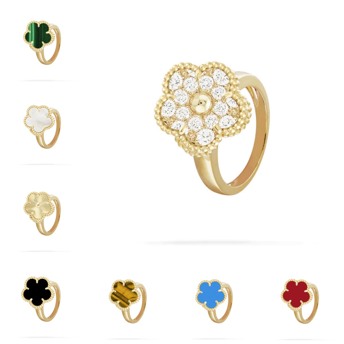 High quality gold designer diamond ring rings designer for women engagement men love ring rings New Ladies Ring Luxury Four-leaf flower ring Jewelry Wedding gift