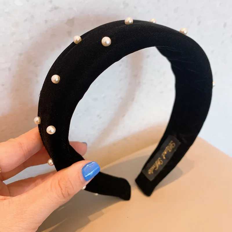 Wen Black Veet Simated-pearl Haiand Wide Padded Puffy band Fashion Elegant Hear Hair Hoop Girls Hair Accories Y251210