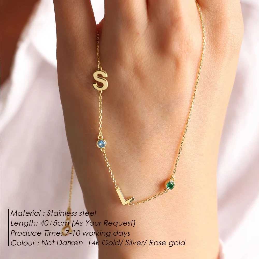 Birthstone Name Customized Necklace 26 Letter Side Stainless Steel Pendant Necklace for Women Birthday Gift Jewelry Wholesale M251211