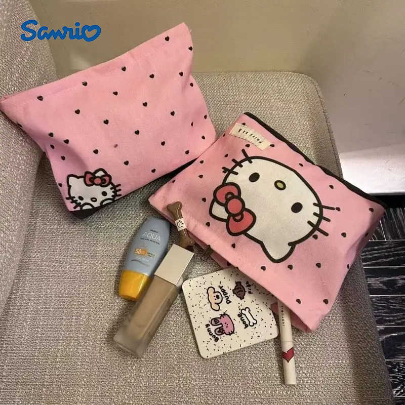 Sanrio Cute Hello Kitty Girl Cosmetic Bag Kawaii High-capacity Portable Travel Zipper Storage Bag Cute Earphone Bag Coin Purse H251211
