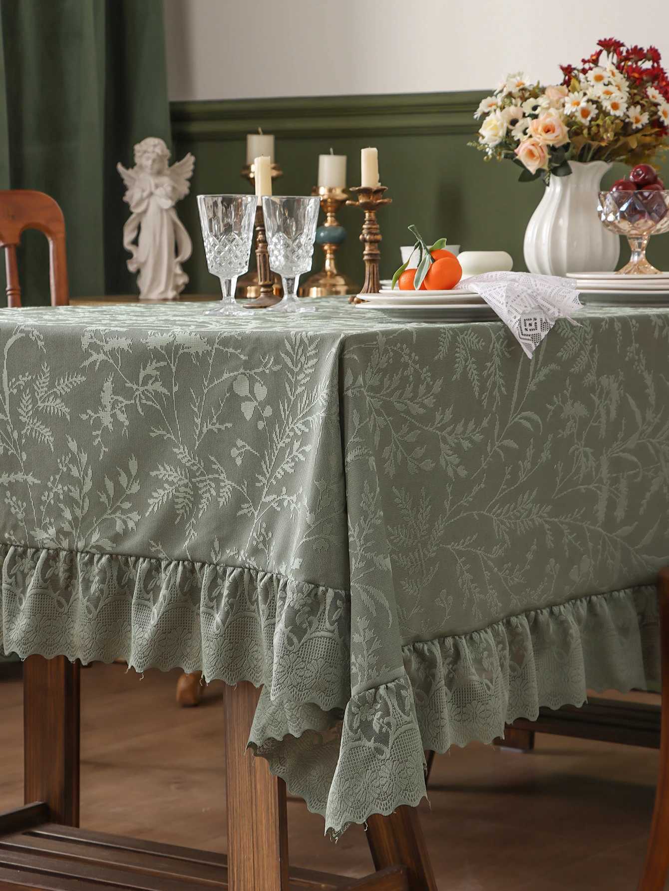 Rustic Style Green Thickened Lace Ruffle Tablecloth Living Room Bedroom Dining Table Luxury Tablecloths H251211
