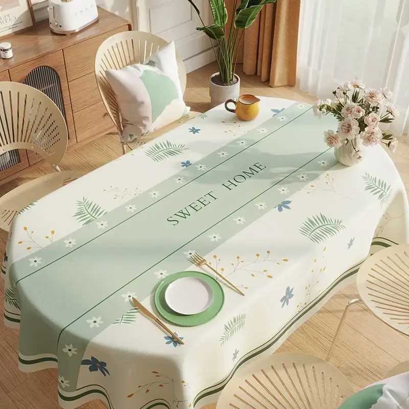 Oval Rectangular Universal Table Waterproof Tablecloth Green Oil Proof Pvc Table Cover Dining Table Cover Coffee Shop Decor H251211