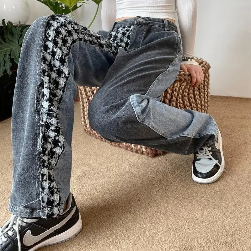 Autumn Womens Blue Y2k Baggy Jeans Harajuku Japanese 2000s Style Denim Trousers American Vintage Jean Pants Trashy Clothes 251210