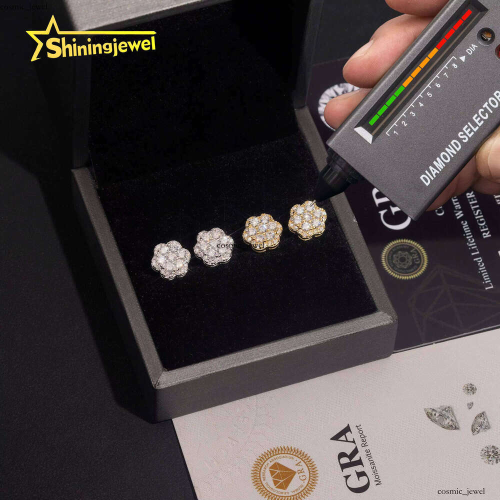 U.S. Local Stock Pass Tester Round VVS Moissanite 925 Silver Cluster 9.2mm Iced VVS Silicon Stone Jewelry Hip Hop Earrings