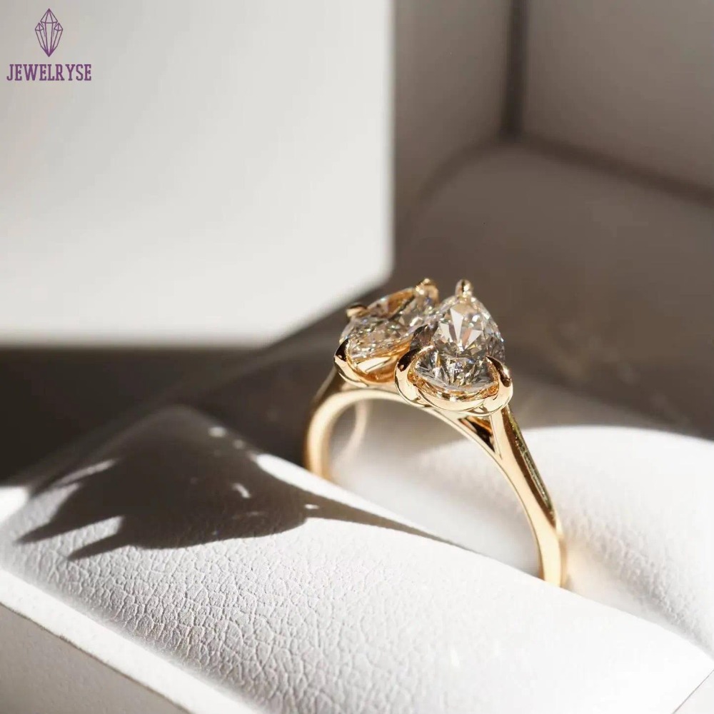 Bridal Jewelry Double Stone Engagement Marquise Cut 14k Solid Gold Pear Cut Lab Grown Diamond Toi Et Moi Ring