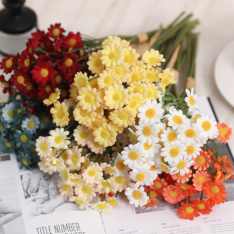 Artificial Daisy Bundles Simulation Faux Flowers for Wedding Party Home Room Table Indoor Office Decor Flower Arrangement Easter Spring Table Centerpiece