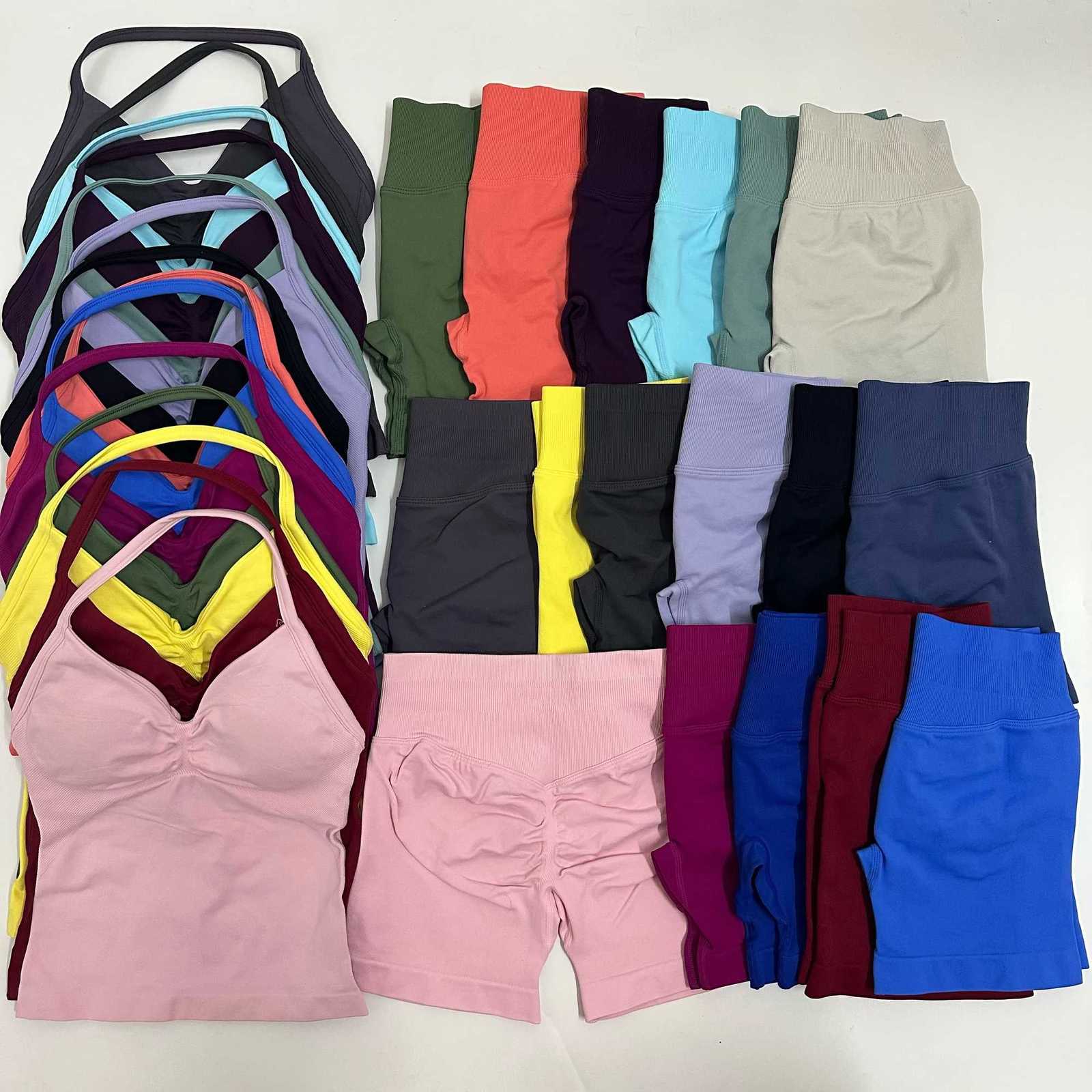 No Women Yoga Set Seamless Yoga Longline Strappy Tank Top Scrunch Sports Shorts Gym Clothes Woman Summer Workout OutfitT251211