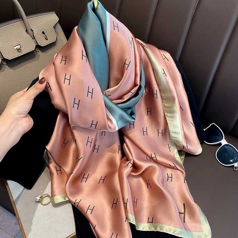 Luxury Brand Silk Scarf Women Large Shawls Hijab Design Stitching striped arrow imitation silk sunscreen outdoor beach towel Y251211