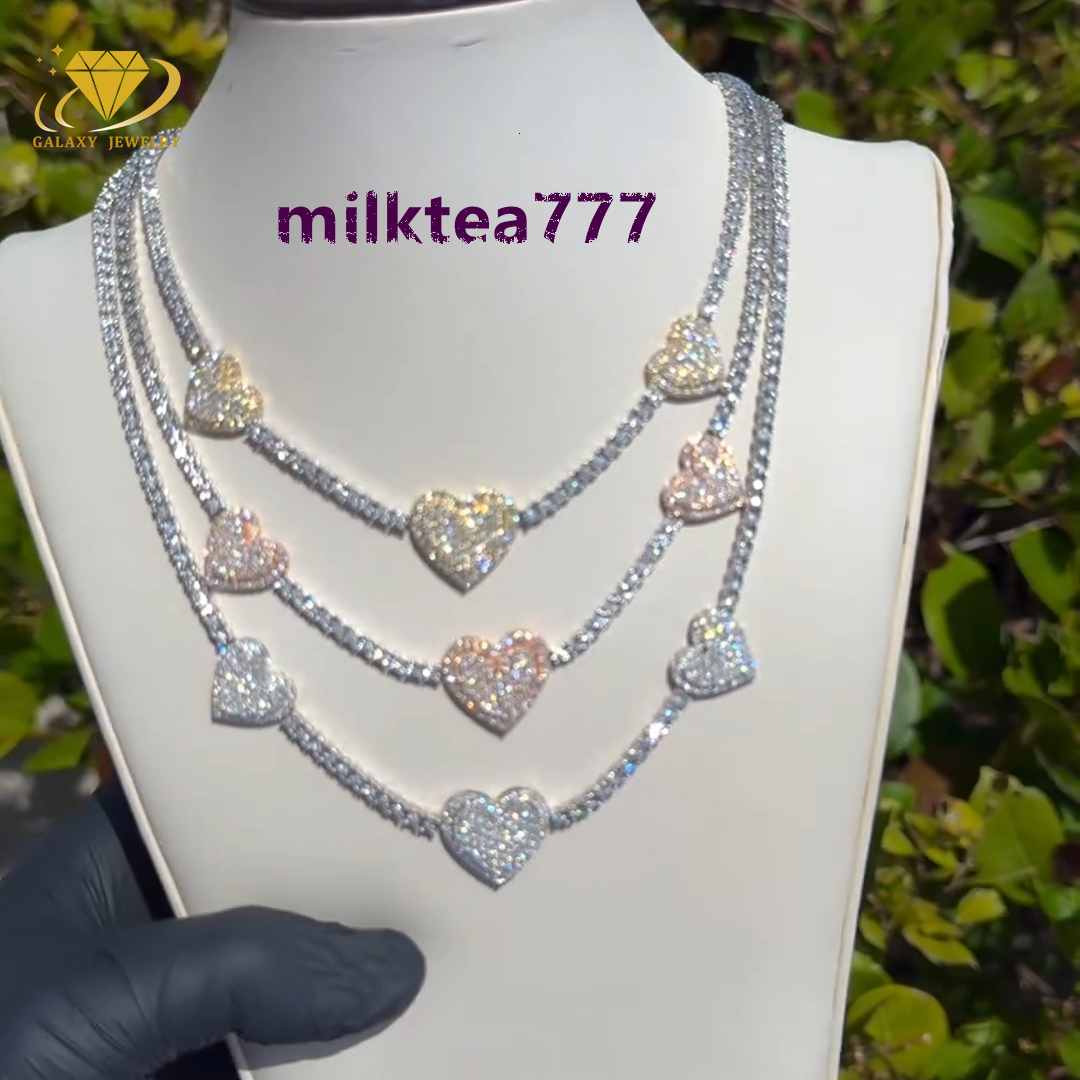 Customized Moissanite Chain Mens Vvs Tennis Chain 4mm 925 Silver Clover Heart Women Iced Out Diamond Moissanite Tennis Necklace