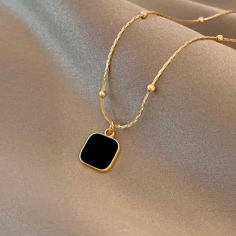 Stainless Steel Necklaces Black Exquisite Minimalist Square Pendant Choker Chains Fashion Necklace For Women Jewelry Party Gifts M251211