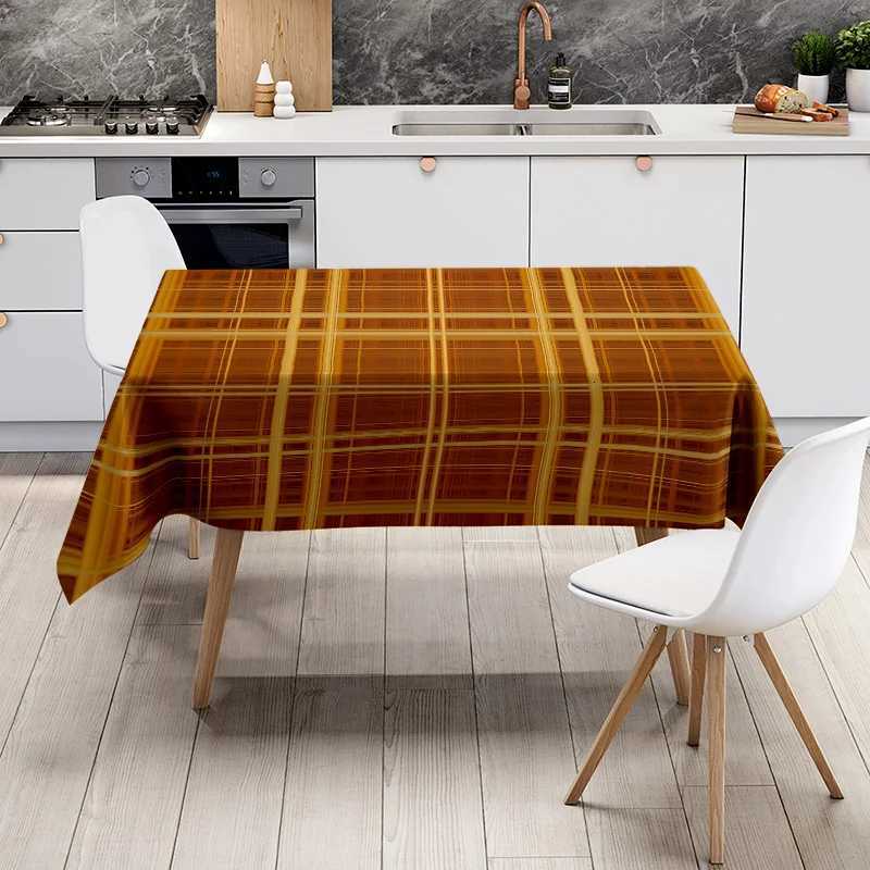 Modern Plaid Dining Tablecloth Waterproof Washable for Home Decor in Various Sizes Gold Yellow Checkered Fabric Easy Maintenance H251211