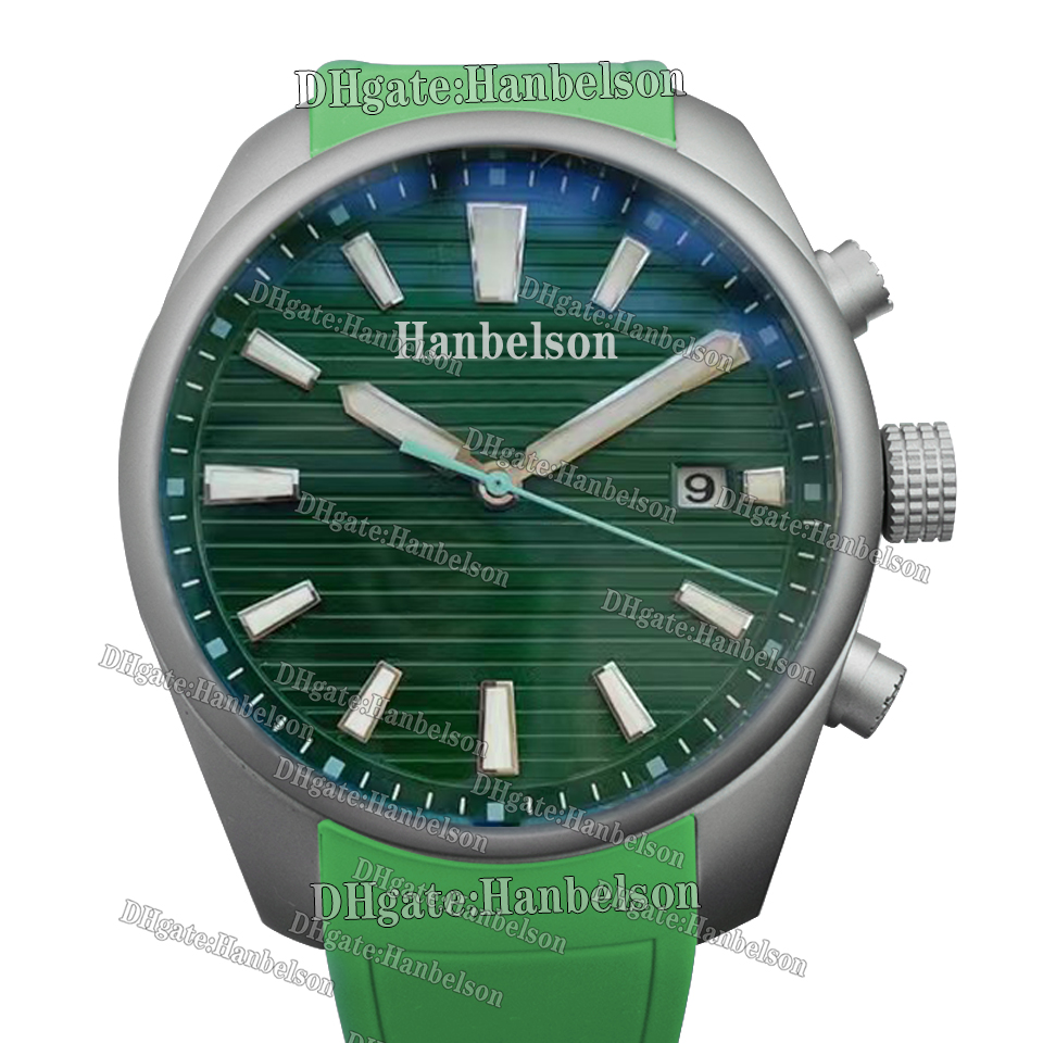 Mens 43MM Green Dial Automatic Watch with Luminous Markers Stainless Steel Rubber Strap