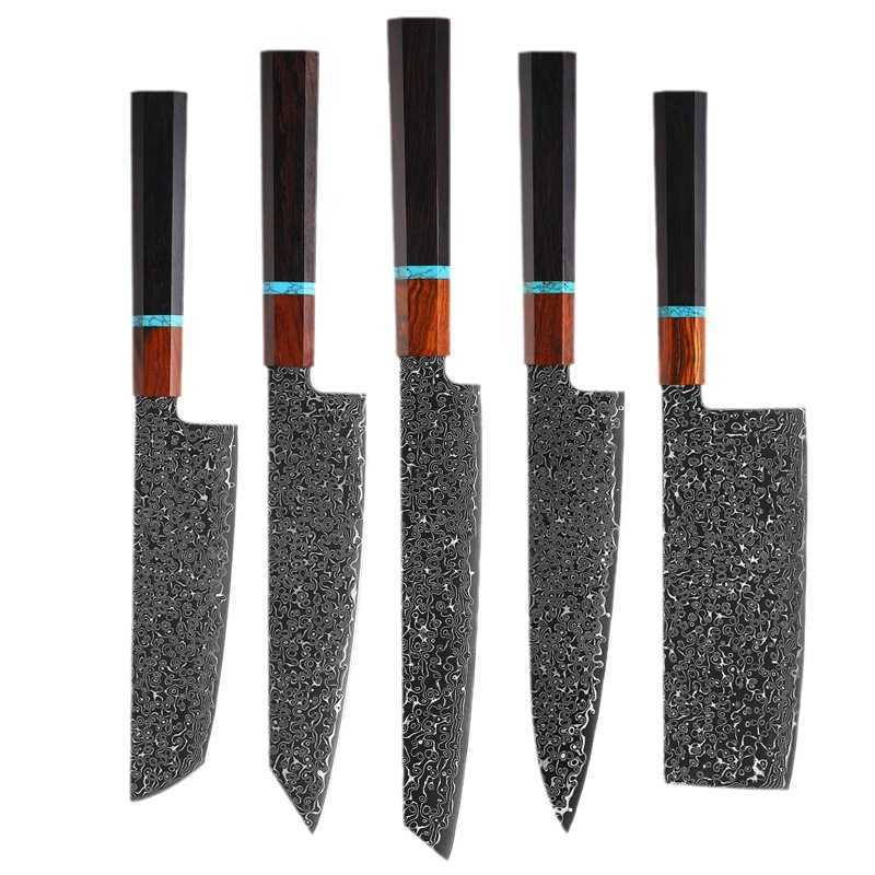 Chef's knife made of Damascus steel with large blade. Japanese-style octagonal handle. Kitchen knife VG10. Comes with a knife sheath. X2501251