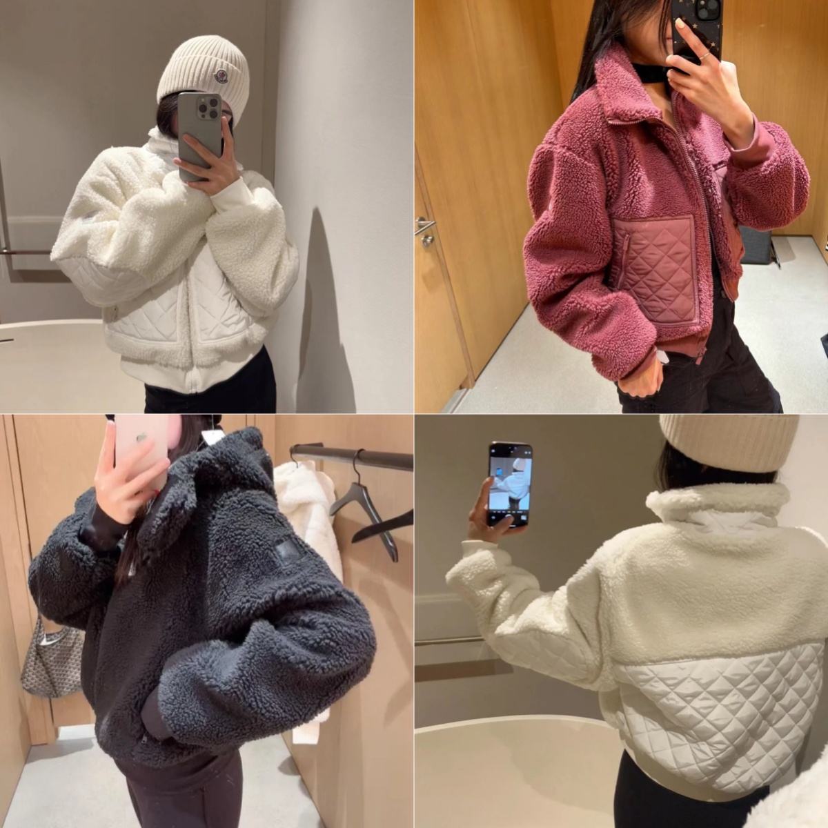 Designer Women's Winter Brown Lamb hair Jacket White Black Thicken Patchwork Hooded Coat Lamb Wool Zipper Coat Yoga Clothes Short Padded Warm Cotton-padded Jacket