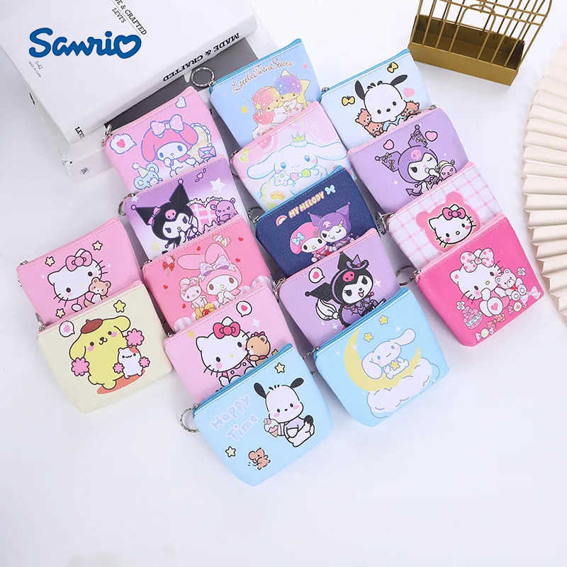 Sanrio Cartoon Kuromi Hello Kitty My Melody Printed Children PU Zip Coin Purse Bags Girls Storage Pouch Wallets Mini Wallet H251211