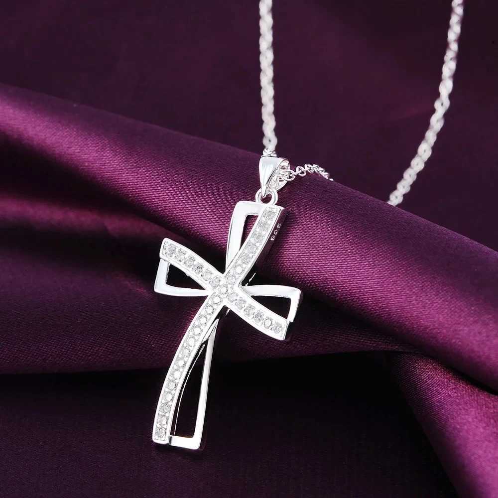 Promotions 45cm 925 sterling silver necklace charm for women cyrstal Cross pendant chain jewelry fashion cute wedding party M251211