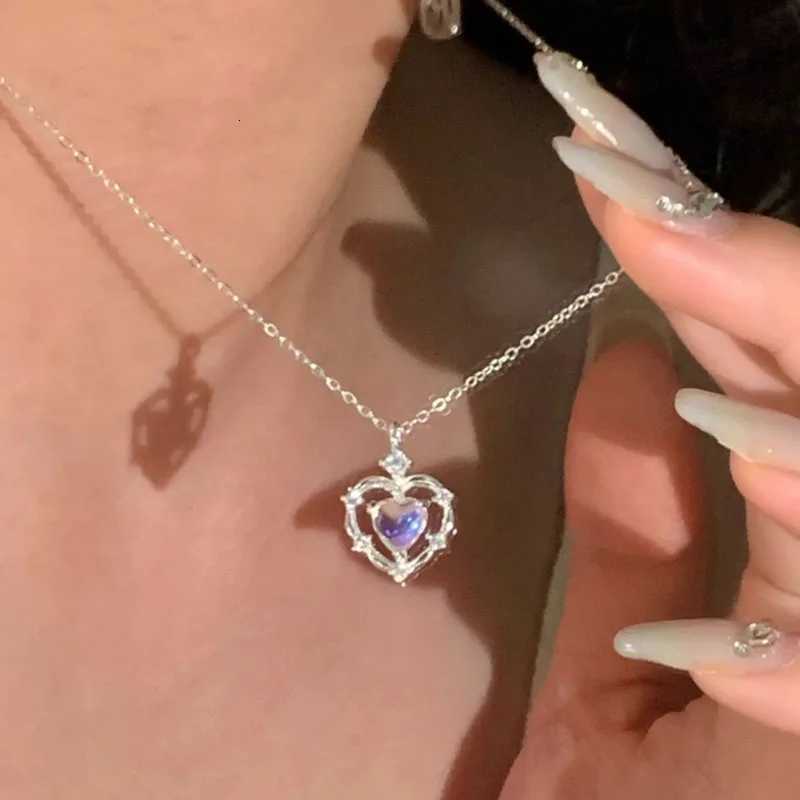 925 Sterling Silver Handmade Zircon Moonstone Necklace Simple Moonlight Heart ShAPed Pendant Women Wedding Gift Wholesale M251211