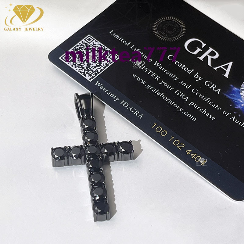 Custom Rapper Black Moissanite Pendants GRA Certificate 925 Silver Hip Hop Cross Iced Out Pendant For Men